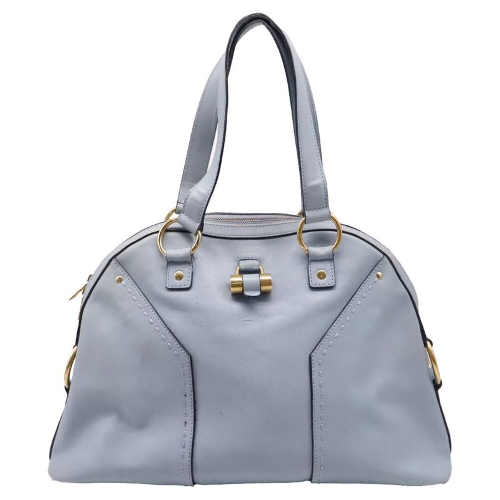 Yves Saint Laurent Large Muse Tote Bag in Light Blue Leather